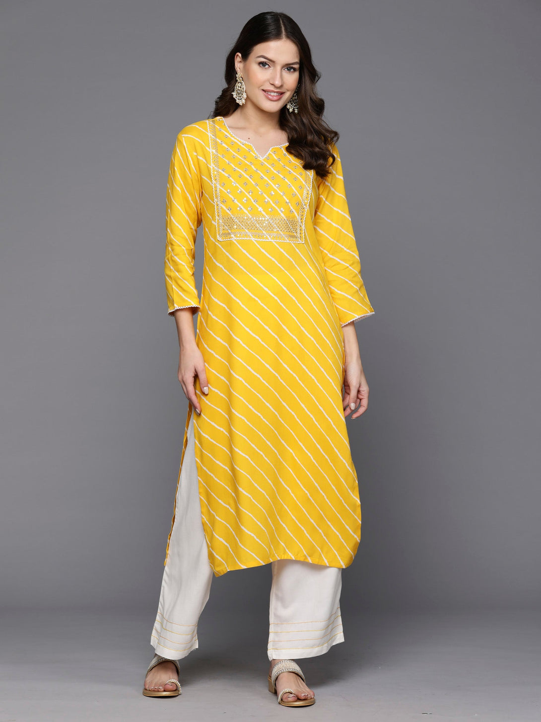 Women's Yellow Printed Straight Kurtas  - Indo Era