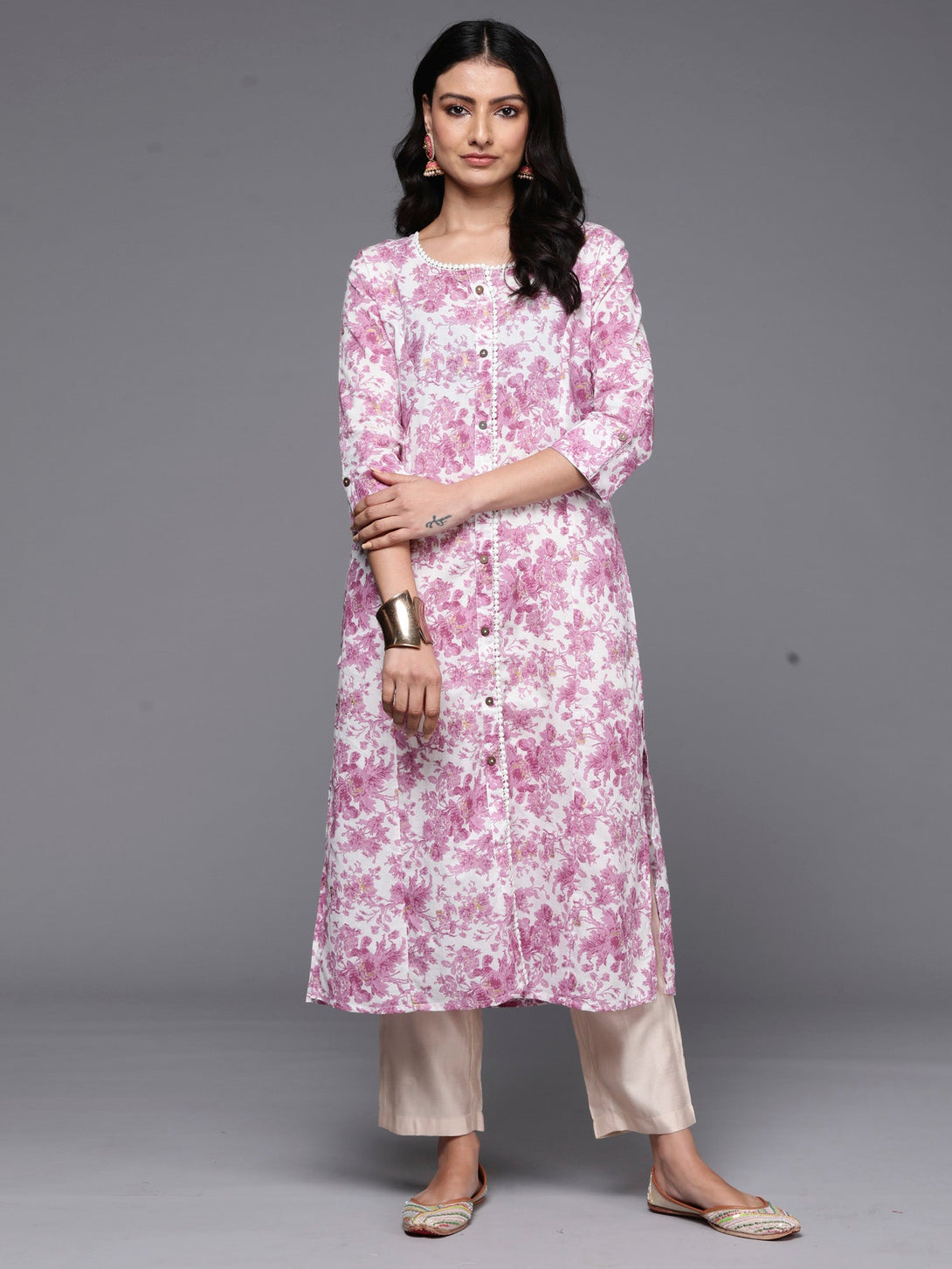 Women's Lavender Printed A-Line Kurtas - Indo Era