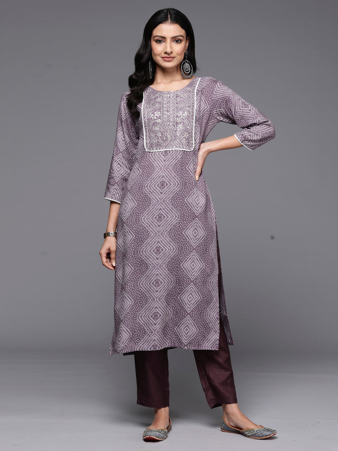 Women's Mauve Printed Straight Kurtas  - Indo Era