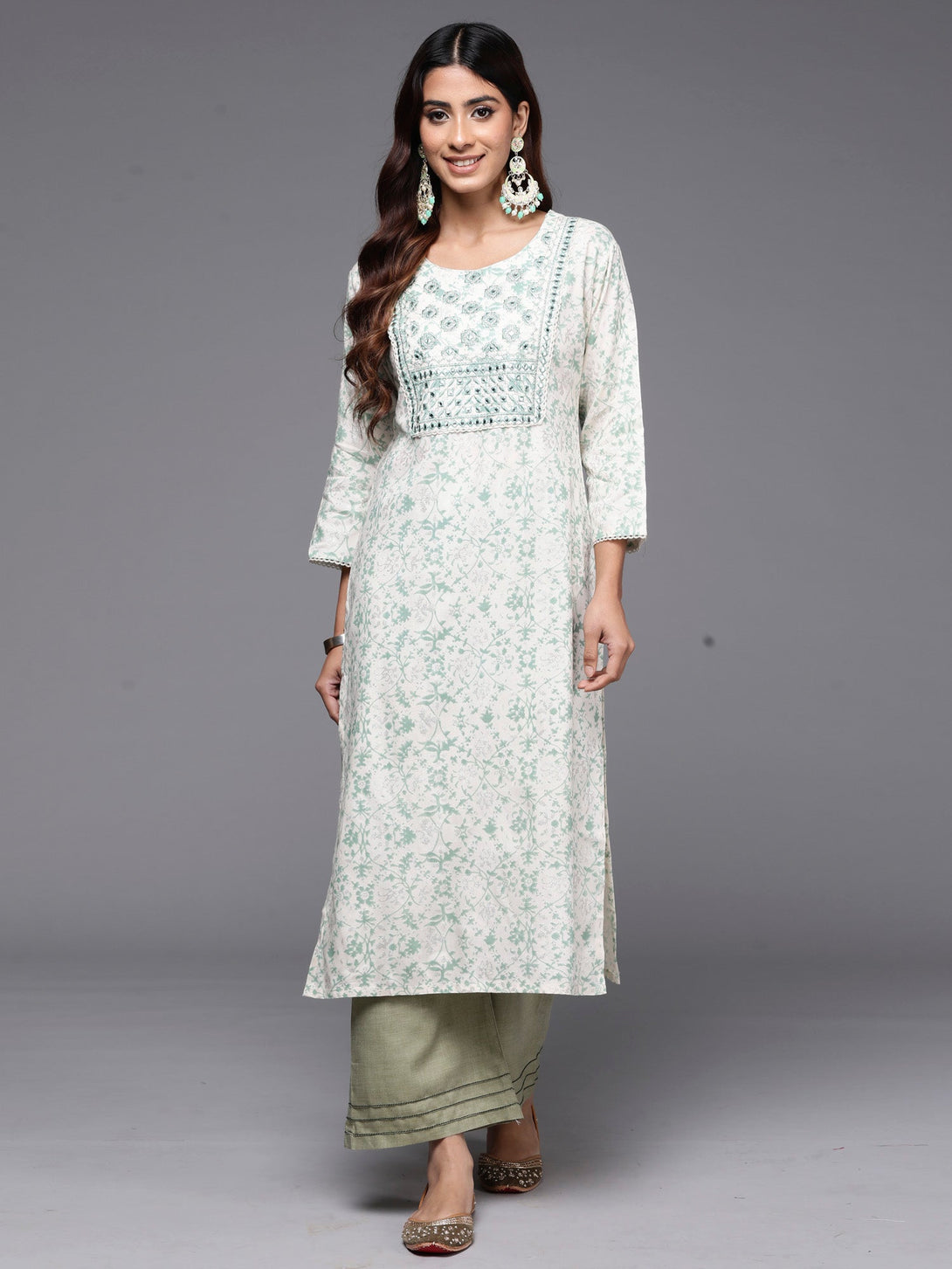 Women's Off White Printed Straight Kurtas  - Indo Era