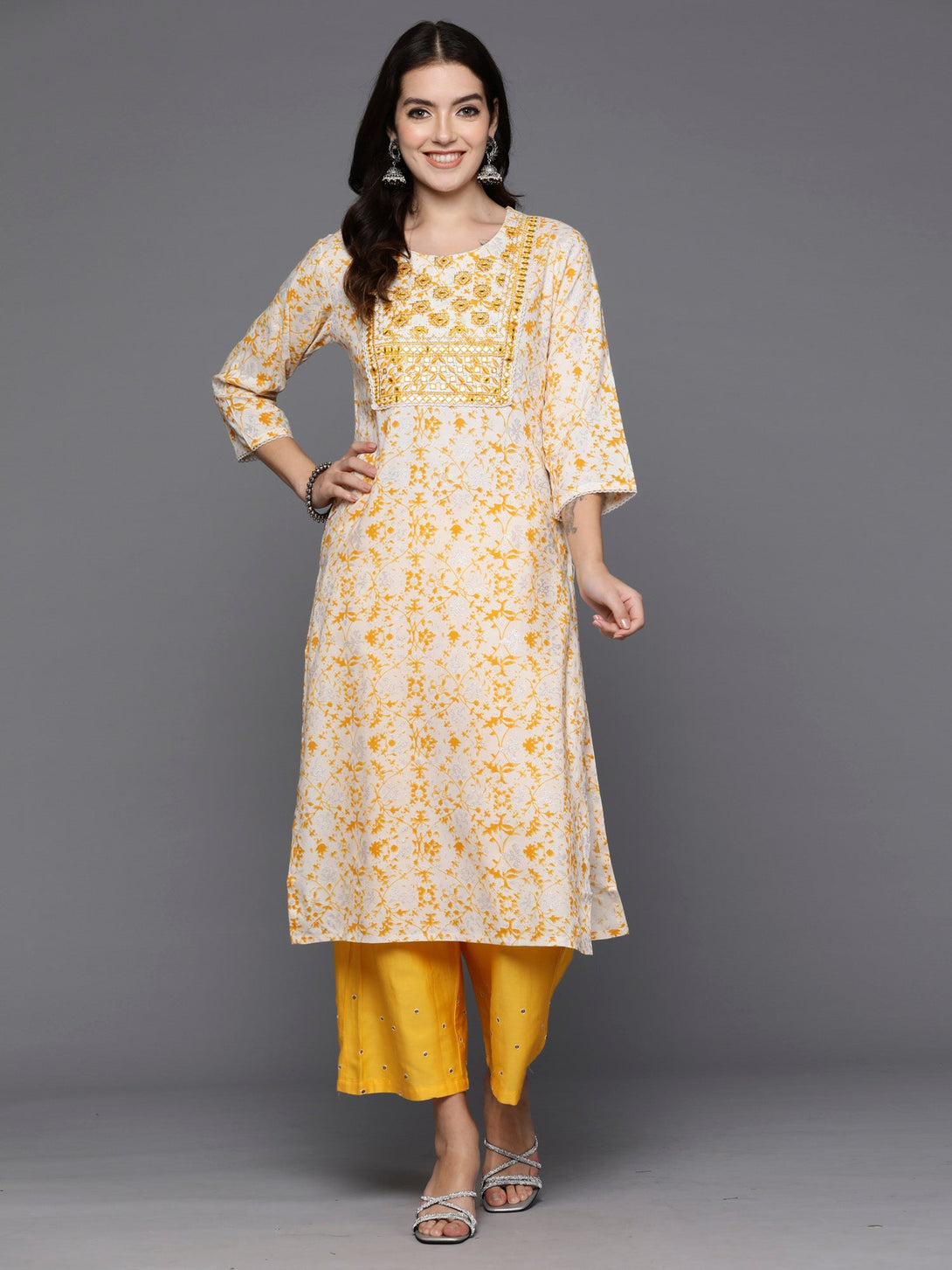 Women's Off White Printed Straight Kurtas  - Indo Era