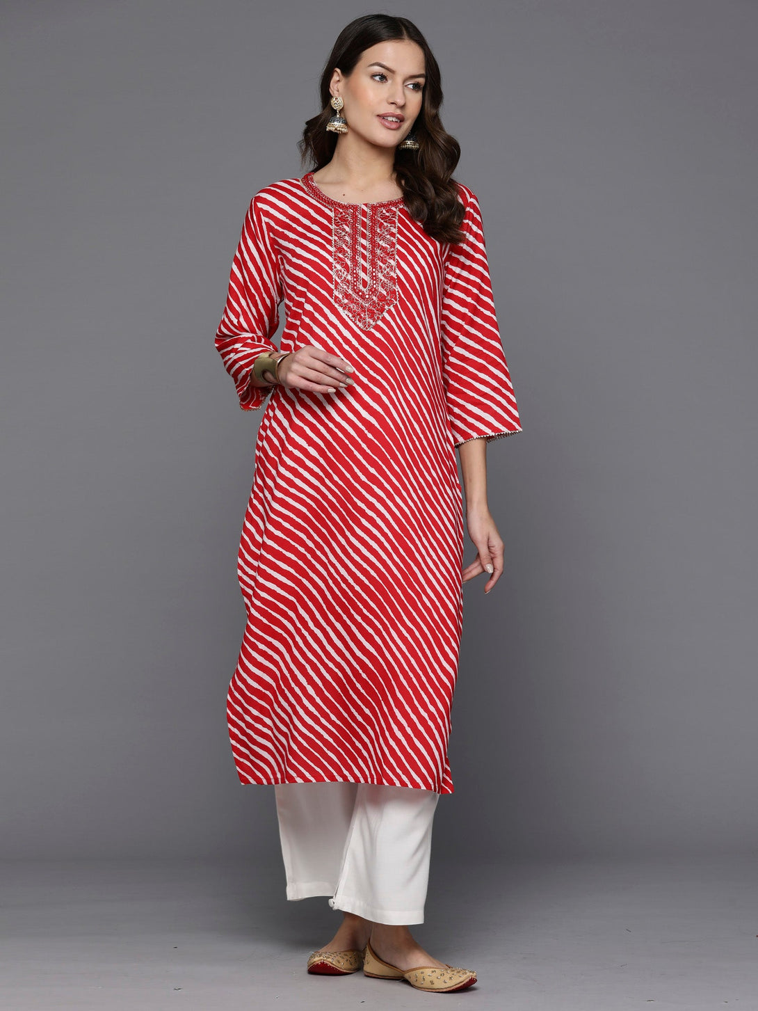 Women's Red Printed Straight Kurtas  - Indo Era