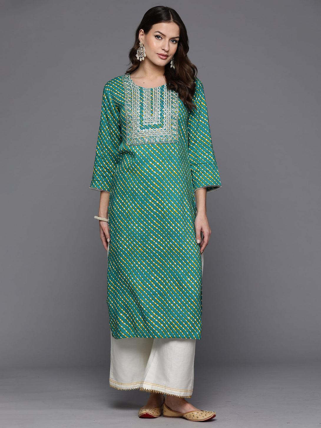 Women's Blue Printed Straight Kurtas  - Indo Era