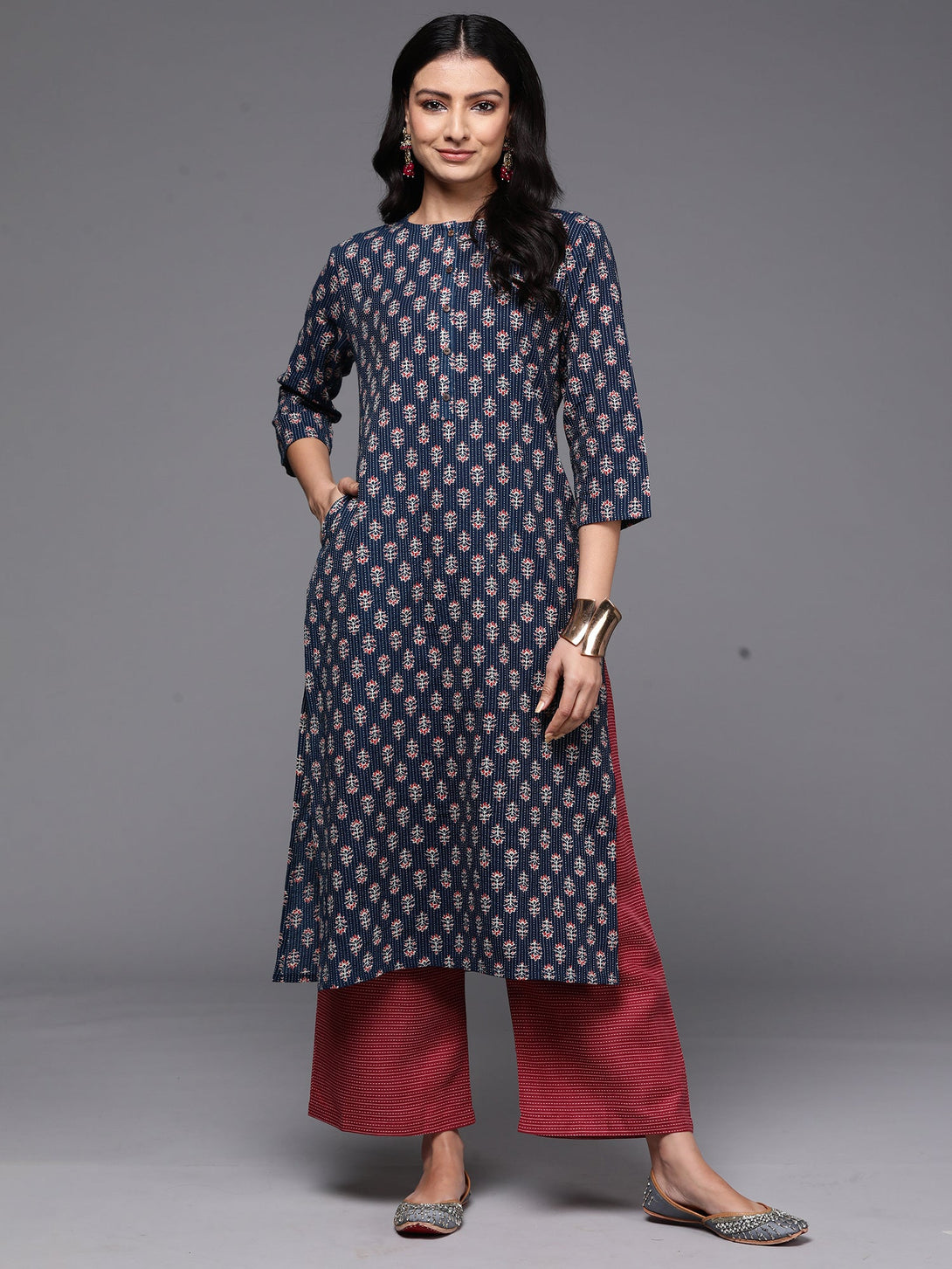 Women's Blue Printed Straight Kurtas  - Indo Era