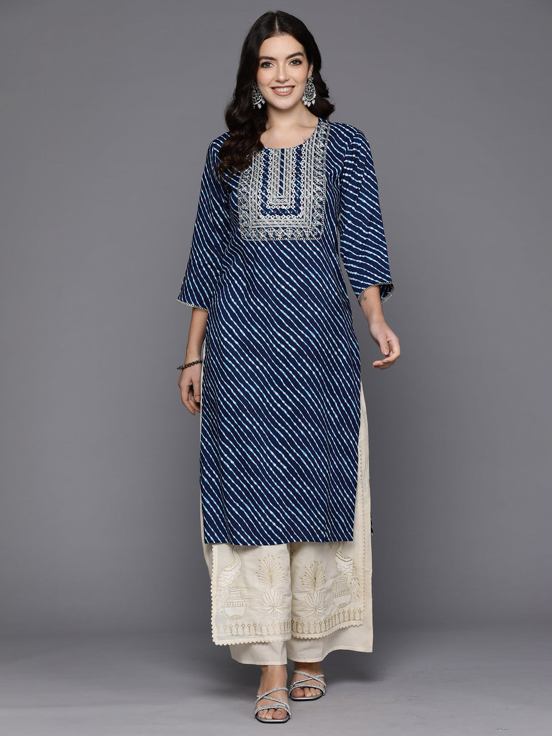 Women's Blue Printed Straight Kurtas  - Indo Era