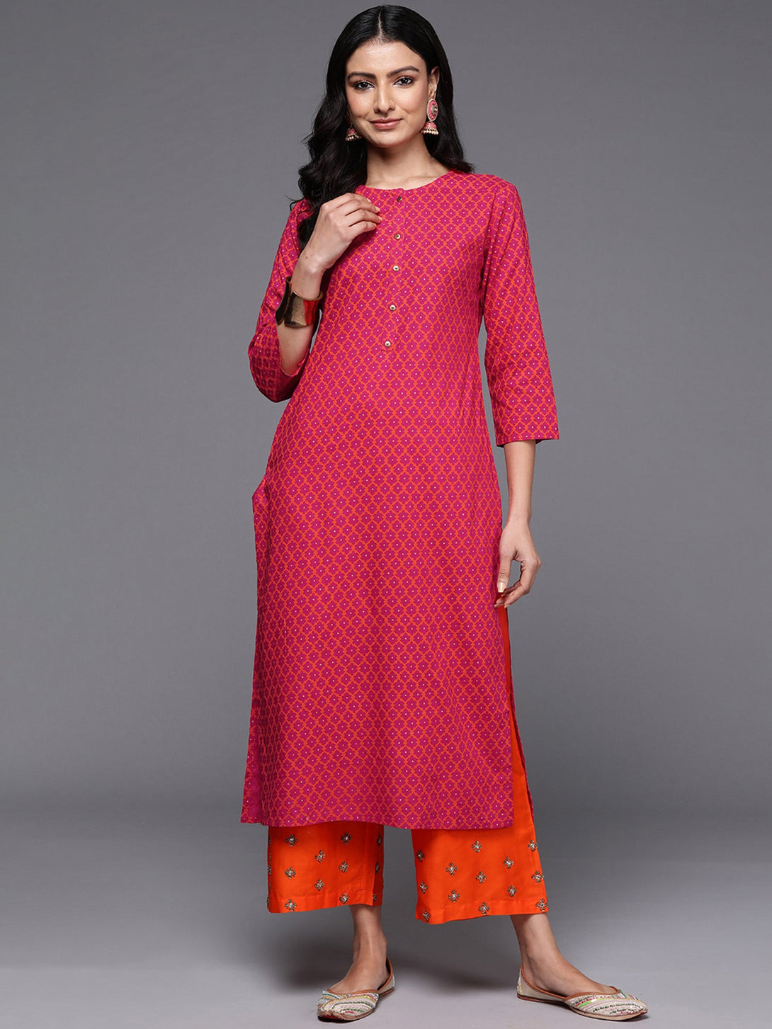 Women's Pink Printed Straight Kurtas  - Indo Era