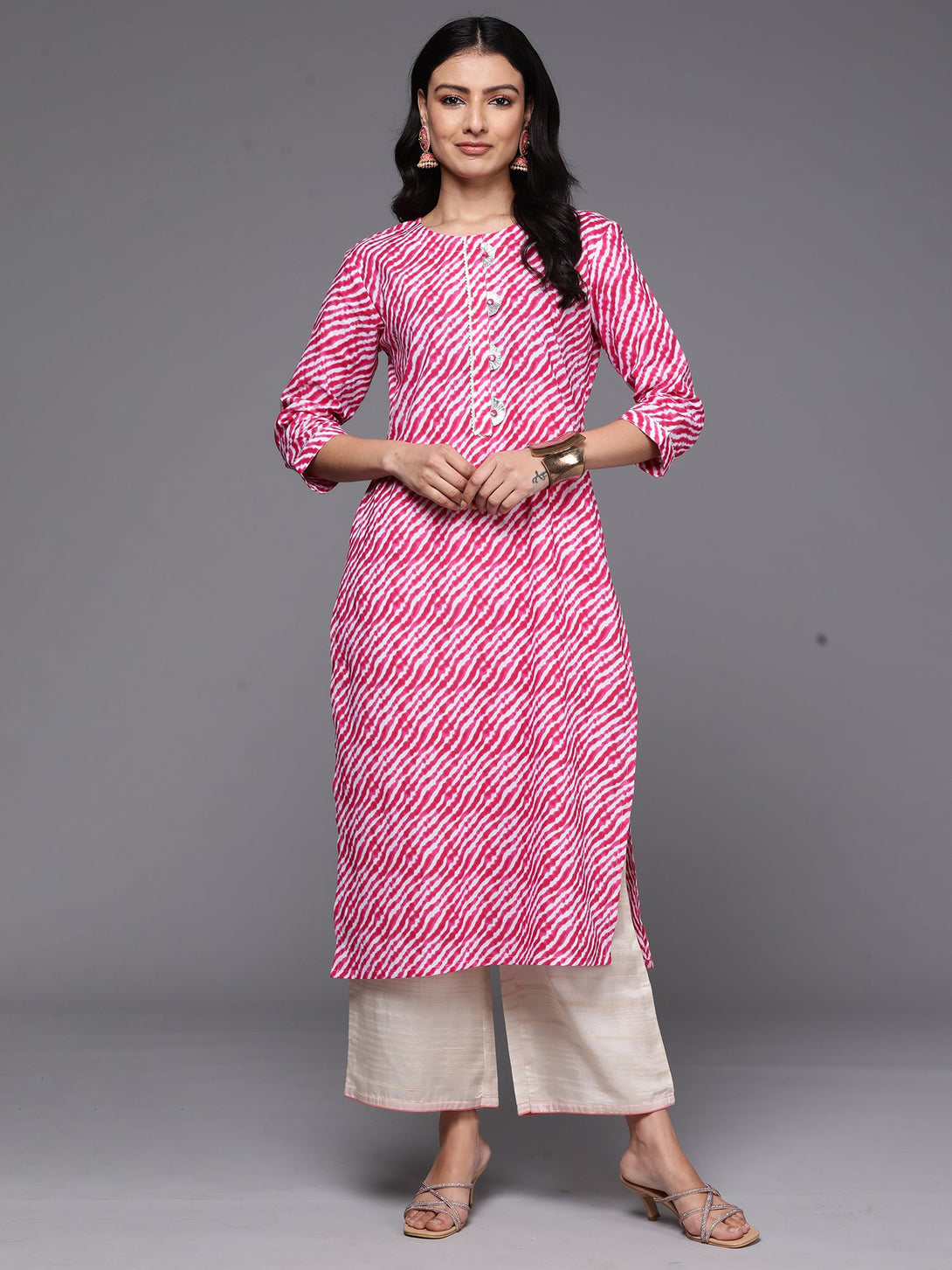 Women's Pink Printed Straight Kurtas  - Indo Era