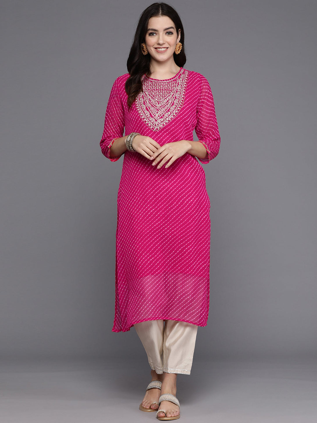 Women's Pink Printed Straight Kurtas  - Indo Era