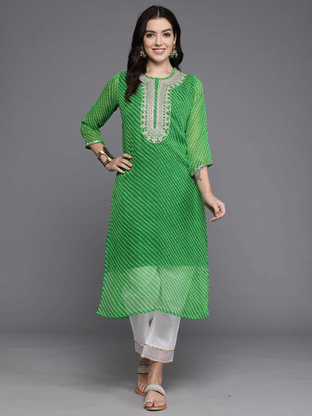 Women's Green Printed Straight Kurtas  - Indo Era