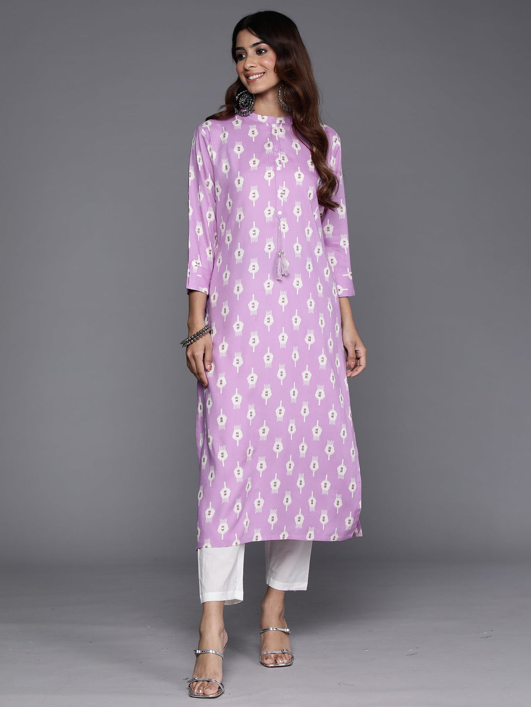 Women's Lavender Printed Straight Kurtas  - Indo Era