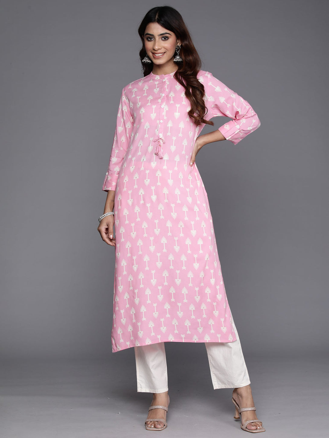 Women's Pink Printed Straight Kurtas  - Indo Era