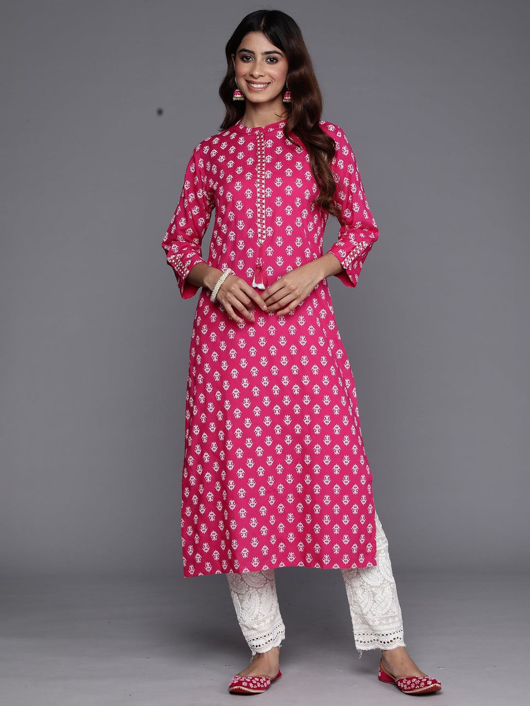 Women's Pink Printed Straight Kurtas  - Indo Era