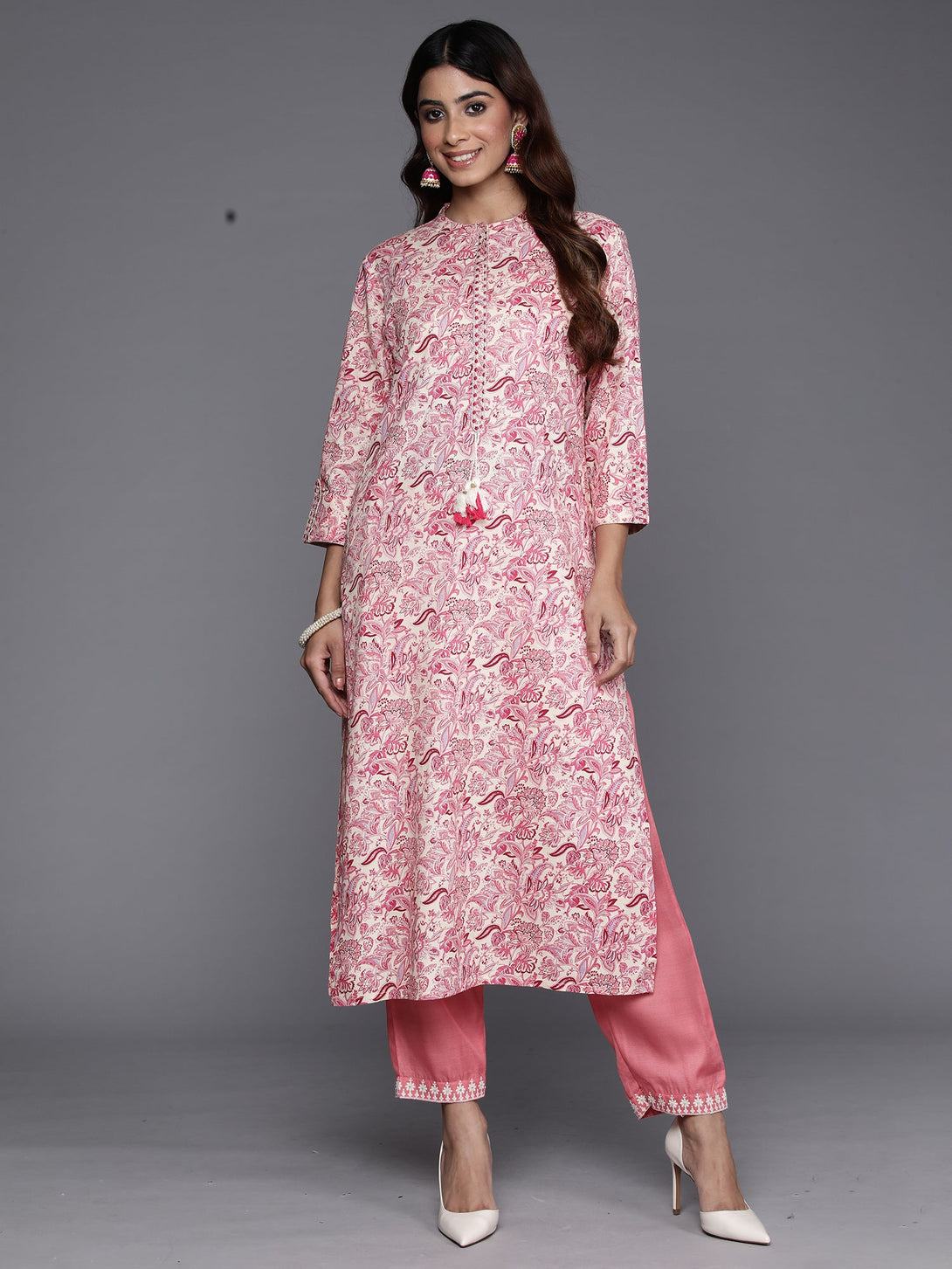 Women's Pink Printed Straight Kurtas  - Indo Era