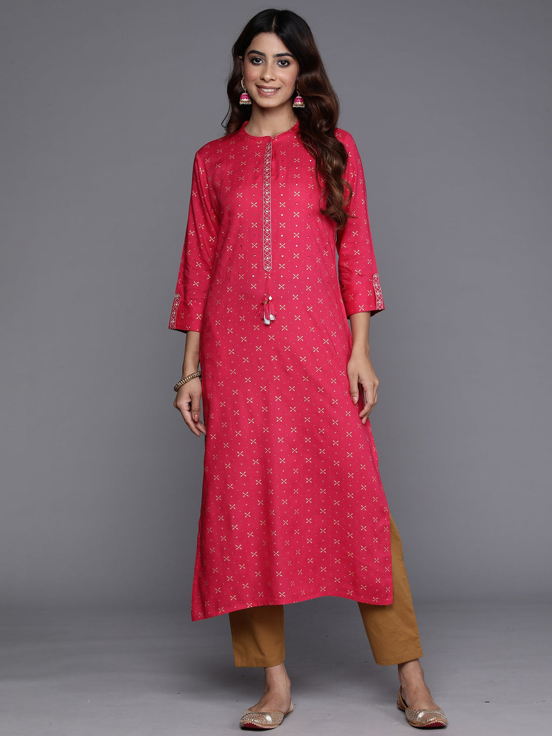 Women's Pink Printed Straight Kurtas  - Indo Era