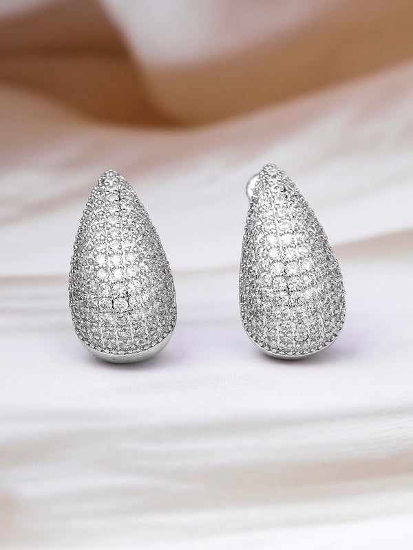 Voguish Rhodium Plated Sparkling AD & Cubic Zirconia Studded Teardrop Earrings