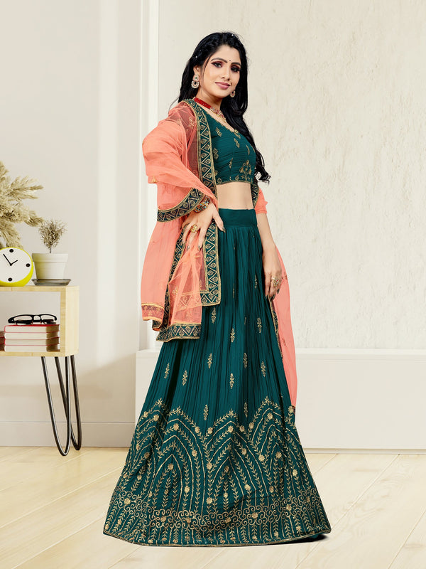 Women's Green Color designer Semi Stiched Lehenga choli set with dupatta - Sweet Smile