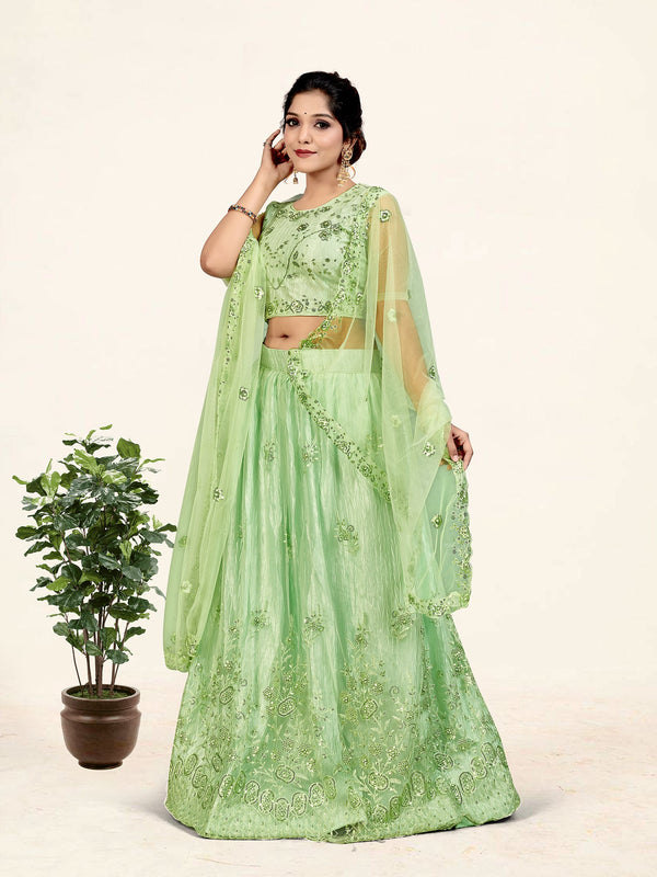 Women's Green Color designer Semi Stiched Lehenga choli set with dupatta - Sweet Smile