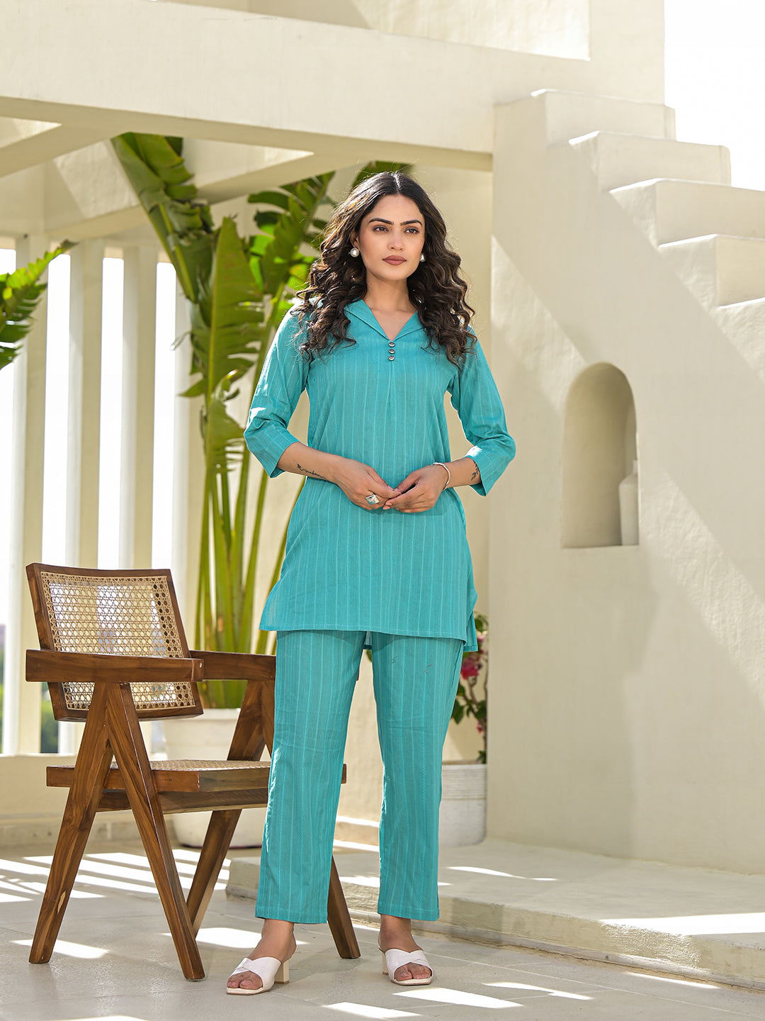 Women's Turquoise Blue Co-Ord Set - Yufta