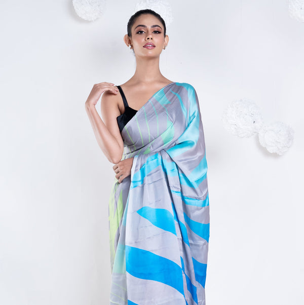 Women's Noelle Satin Georgette Digital Printed  Saree In Grey Color - Boveee