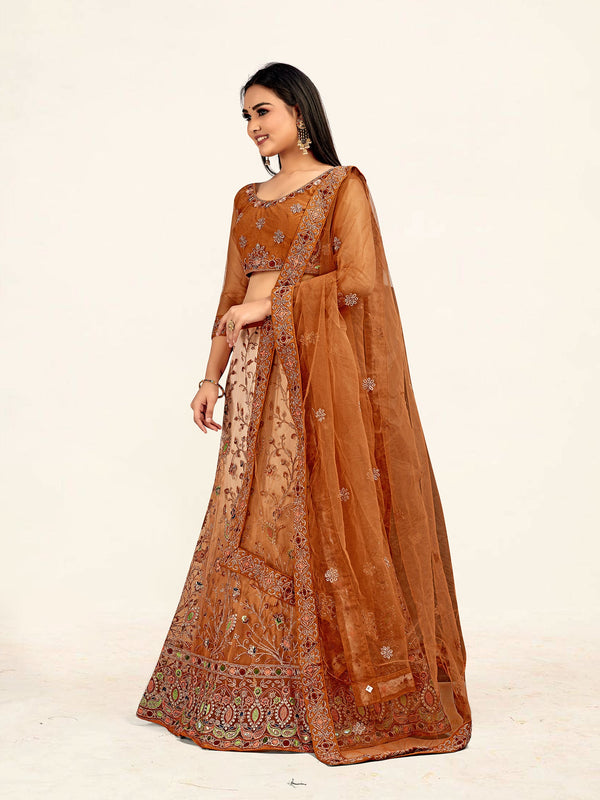 Women's Rust Color designer Semi Stiched Lehenga choli set with dupatta - Sweet Smile