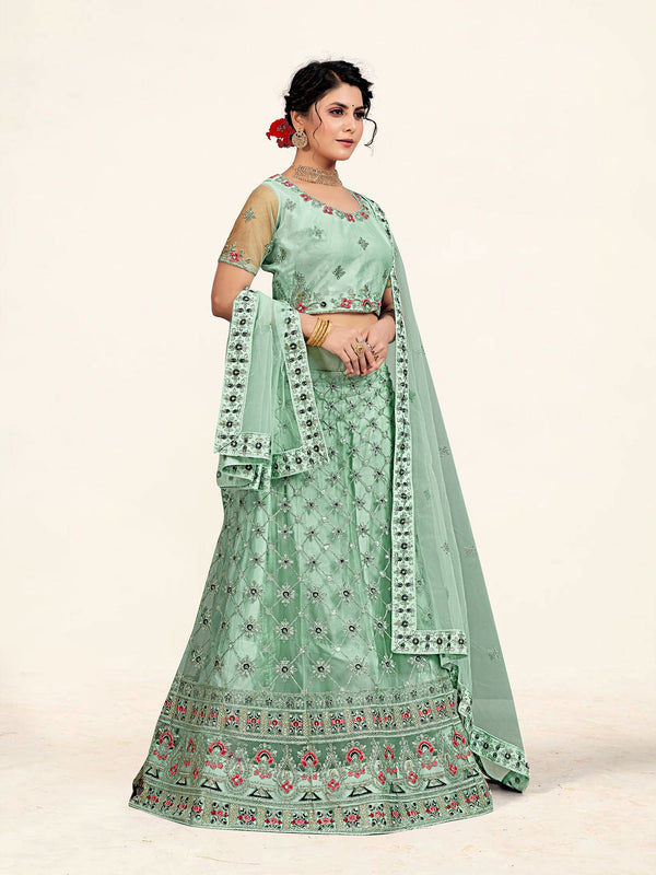 Women's Turquoise Color designer Semi Stiched Lehenga choli set with dupatta - Sweet Smile