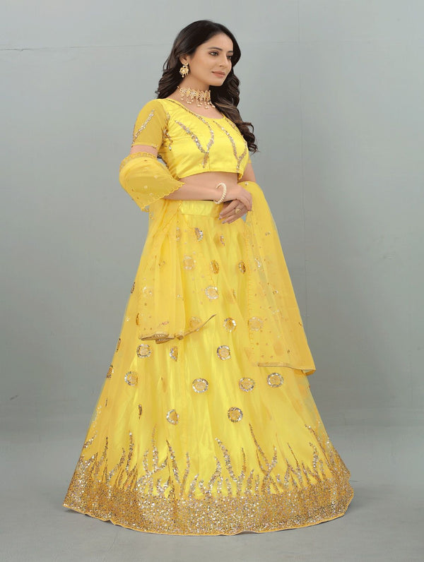 Women's Yellow color Semi-Stitched  Lehenga Choli with Dupatta - Embro Vision