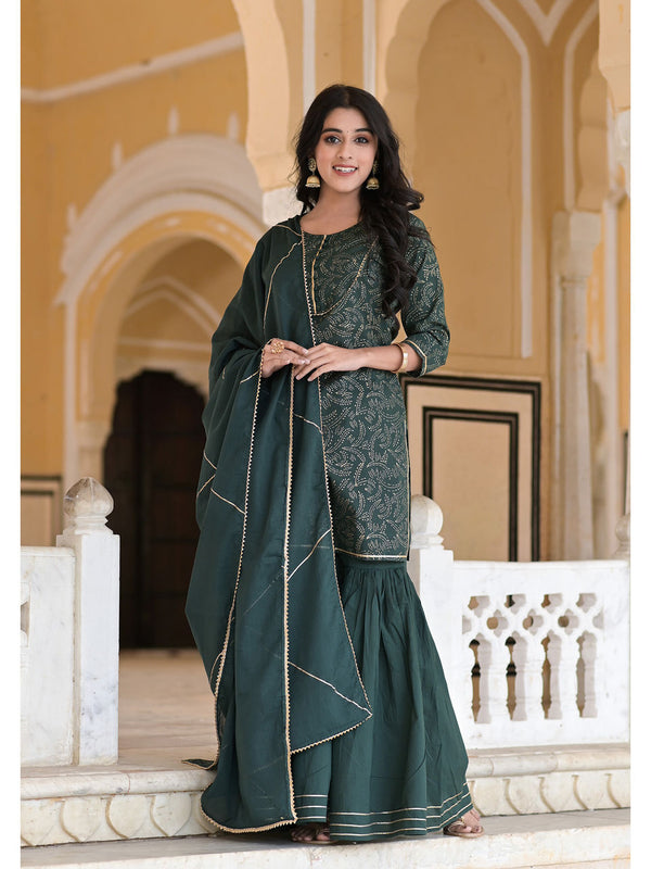 Women's Alchemy Green Handblock Sharara Set - Hatheli