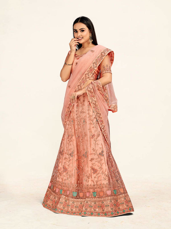 Women's peach Color designer Semi Stiched Lehenga choli set with dupatta - Sweet Smile