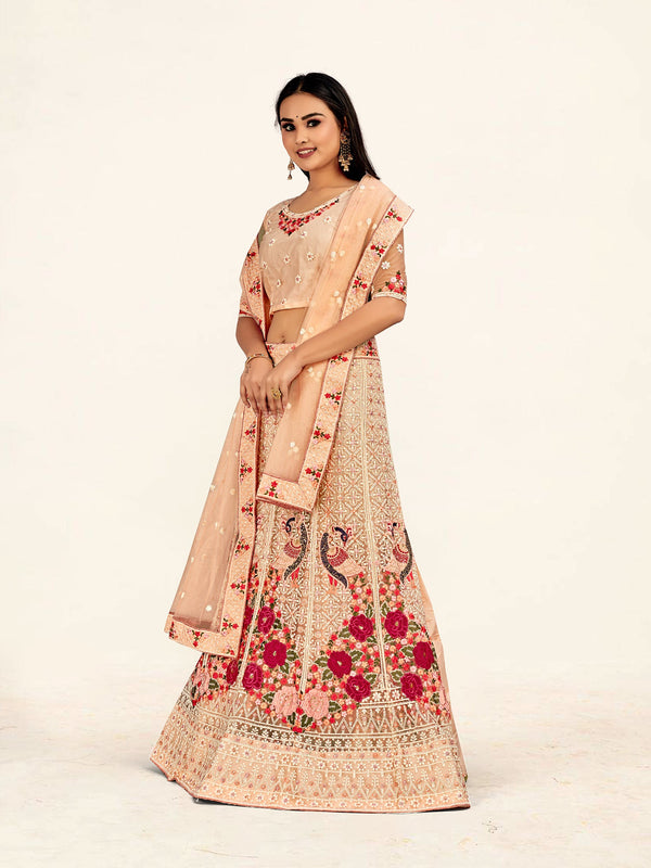 Women's Beige Color designer Semi Stiched Lehenga choli set with dupatta - Sweet Smile