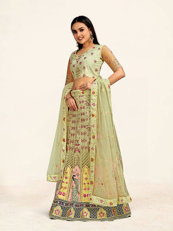 Women's Green Color designer Semi Stiched Lehenga choli set with dupatta - Sweet Smile