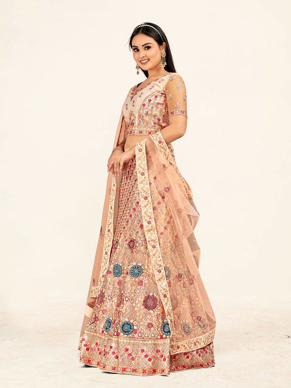 Women's Peach Color designer Semi Stiched Lehenga choli set with dupatta - Sweet Smile