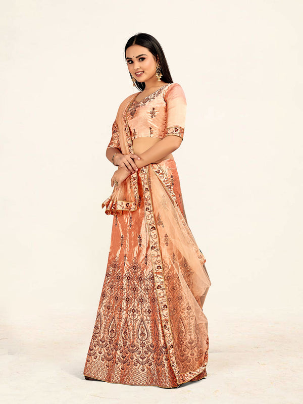 Women's peach Color designer Semi Stiched Lehenga choli set with dupatta - Sweet Smile