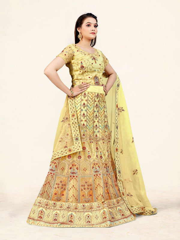 Women's Yellow Color designer Semi Stiched Lehenga choli set with dupatta - Sweet Smile