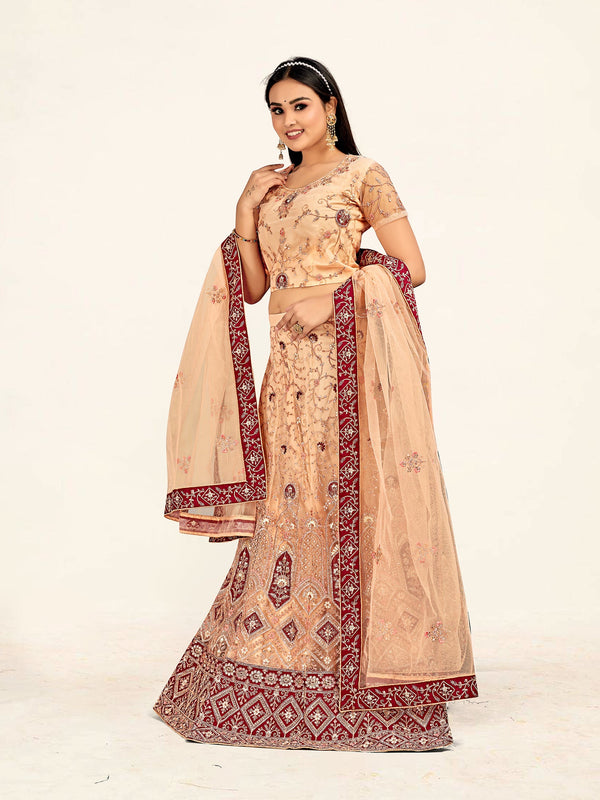 Women's Peach Color designer Semi Stiched Lehenga choli set with dupatta - Sweet Smile