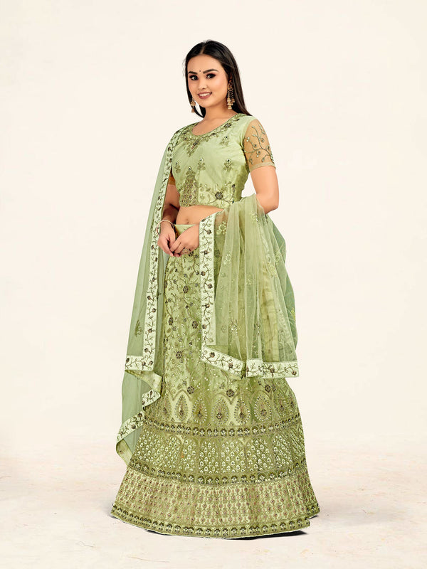 Women's Green Color designer Semi Stiched Lehenga choli set with dupatta - Sweet Smile