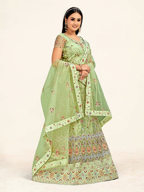 Women's Green Color designer Semi Stiched Lehenga choli set with dupatta - Sweet Smile