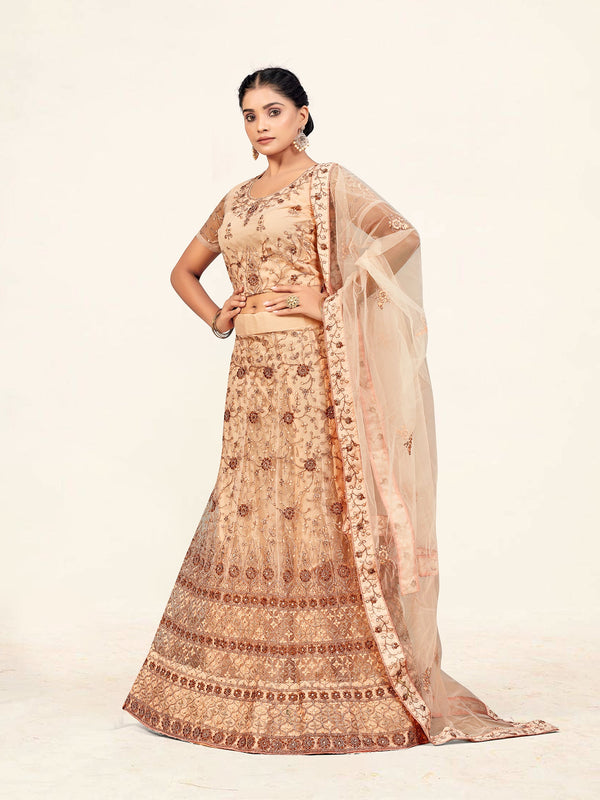 Women's Peach Color designer Semi Stiched Lehenga choli set with dupatta - Sweet Smile