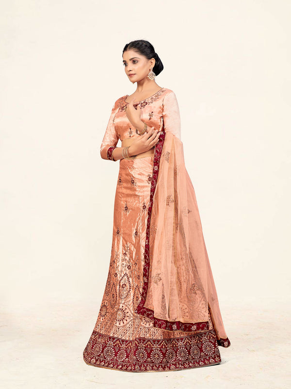 Women's peach Color designer Semi Stiched Lehenga choli set with dupatta - Sweet Smile