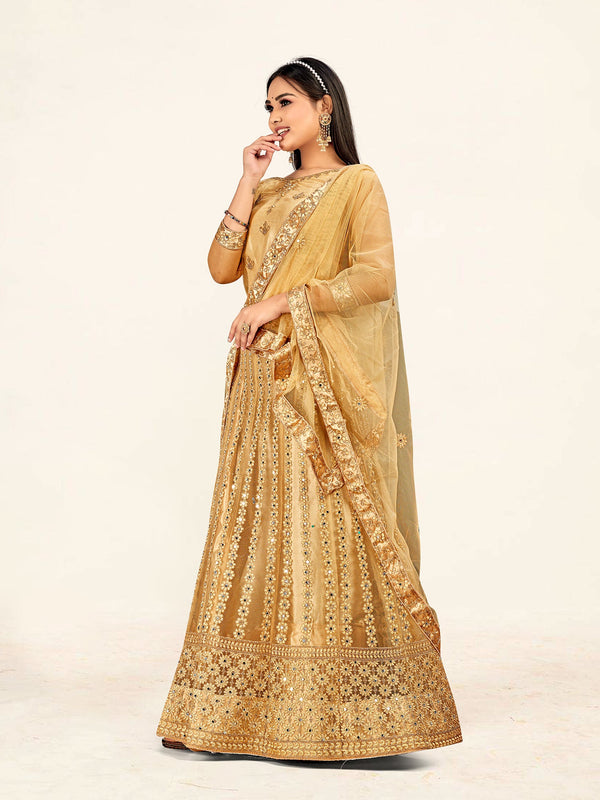 Women's gold Color designer Semi Stiched Lehenga choli set with dupatta - Sweet Smile