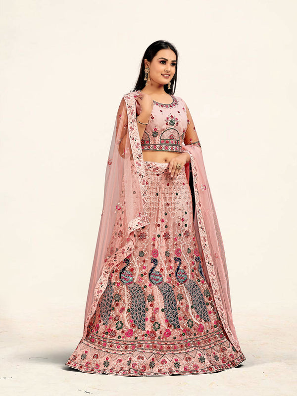 Women's Pink Color designer Semi Stiched Lehenga choli set with dupatta - Sweet Smile