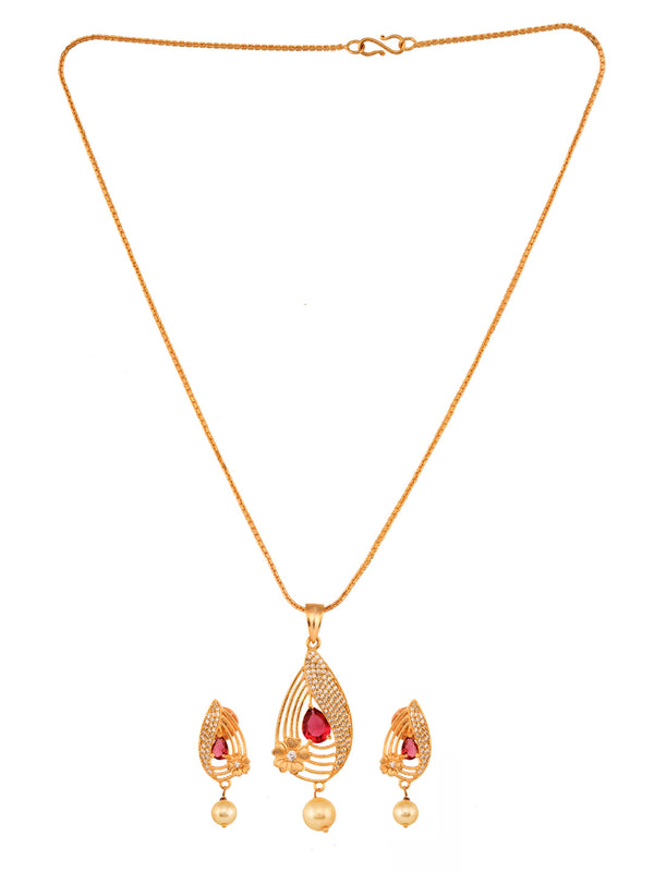 Women's Gold Plated Ad Studded Pendant With Earrings Locket Jewellery Set - Saraf Rs Jewellery