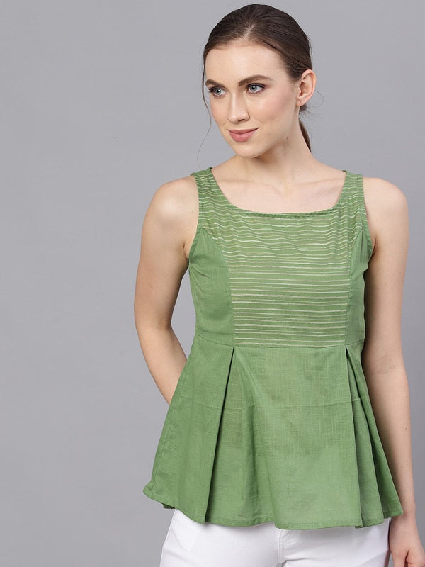 Women's  Green Striped A-Line Top - AKS