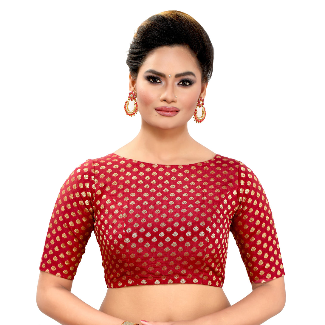 Women's Benarasi Brocade Elbow Length Sleeves Readymade Saree Blouse - Madhu Fashion