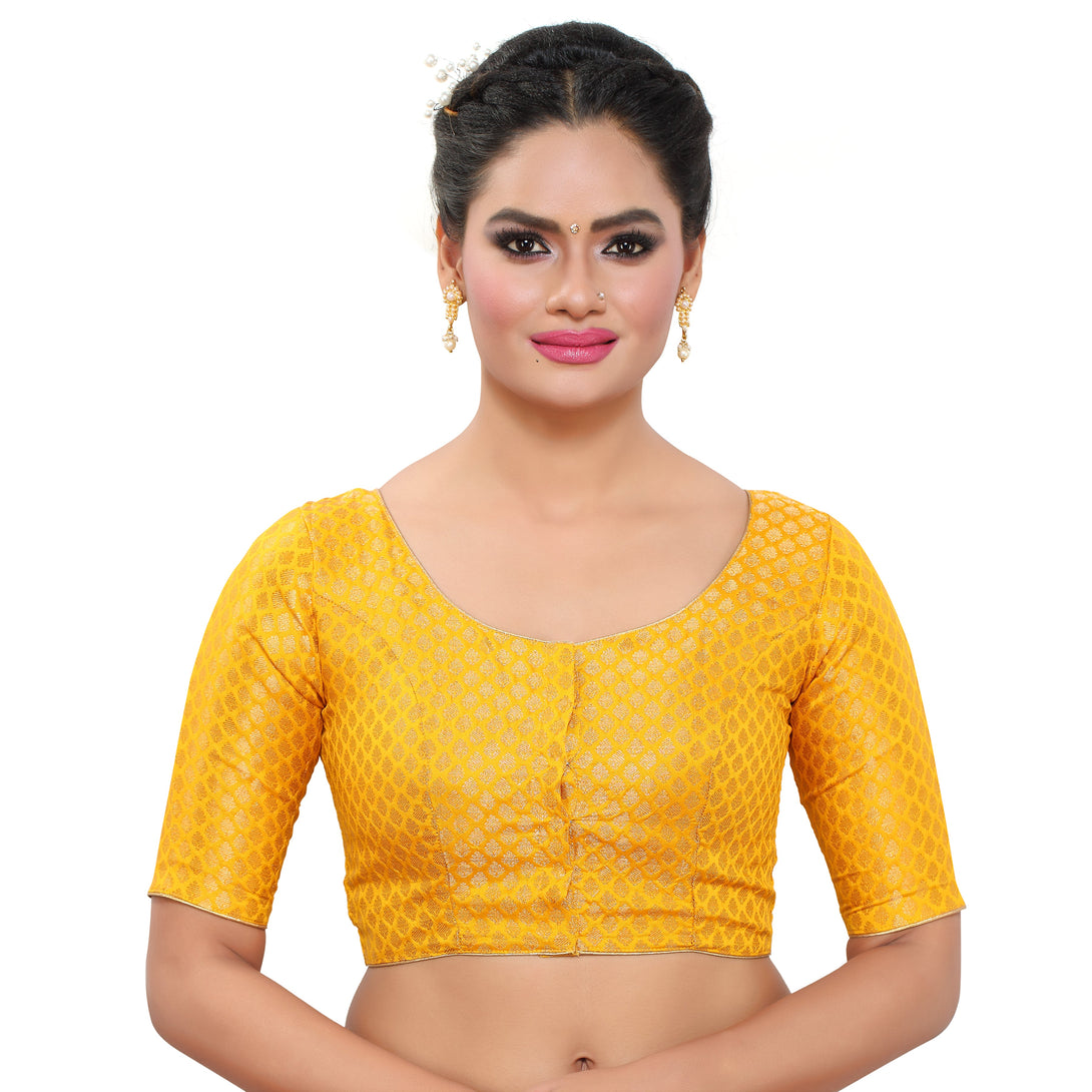 Women's Brocade Elbow Length Sleeve Readymade Saree Blouse - Madhu Fashion