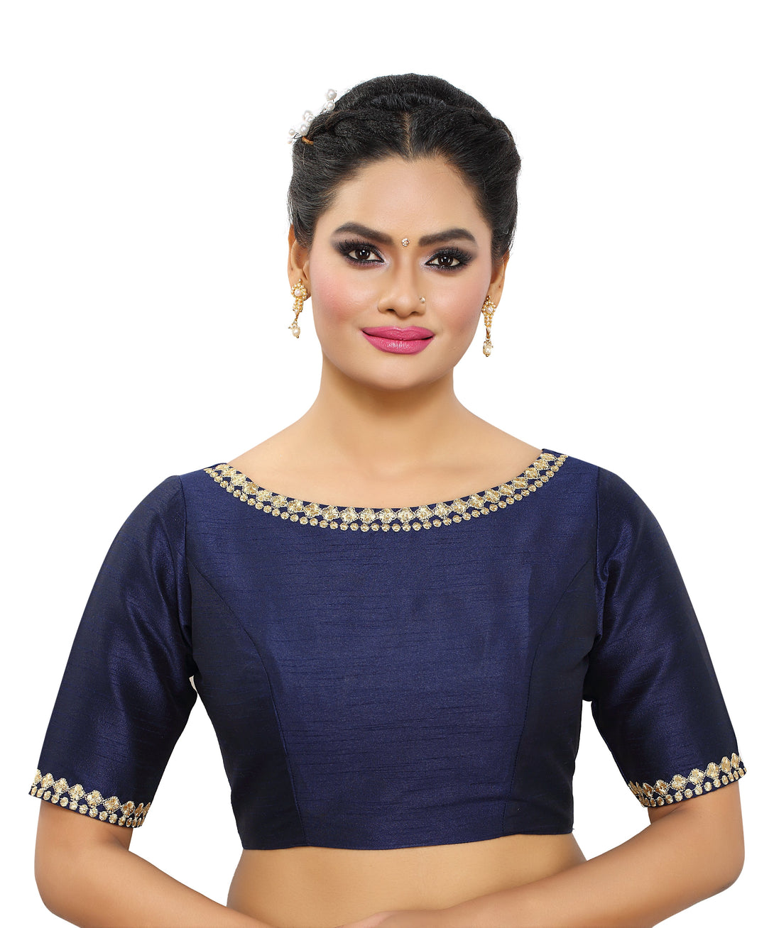 Women'S Polyester Embroidered Elbow Length Sleeve Readymade Blouse - Madhu Fashion