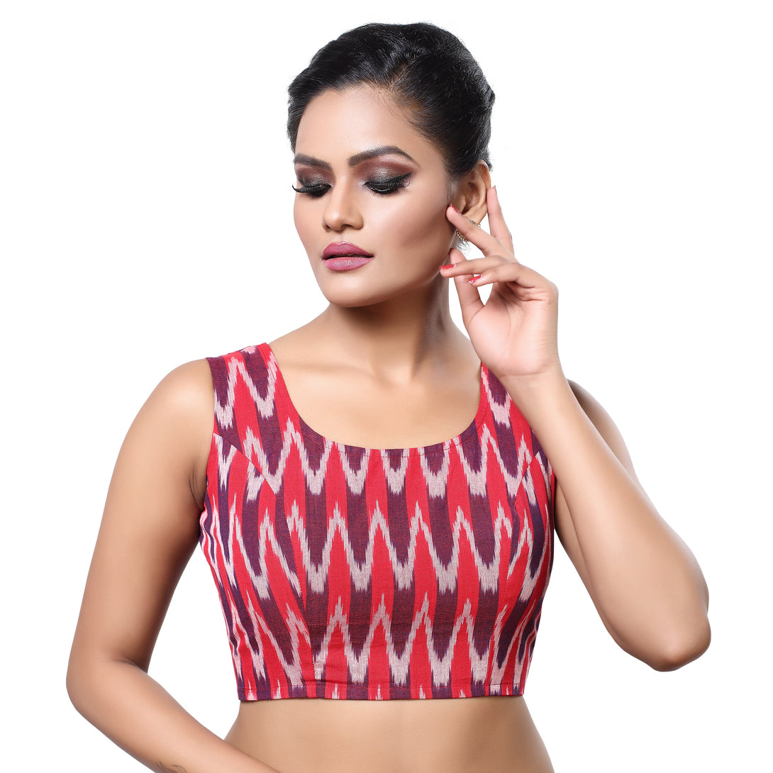 Women's Cotton Ikat Print Sleeveless Readymade Blouse - Madhu Fashion