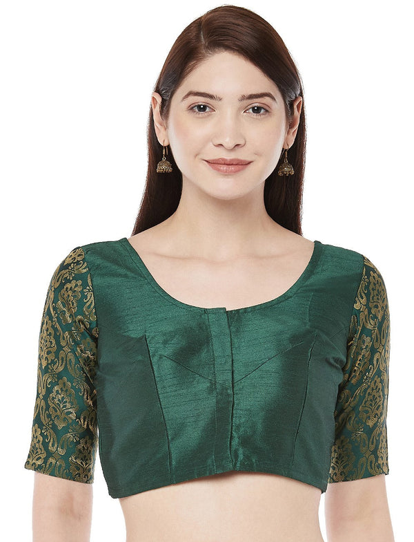 Women Dark Green Brocade Saree Blouse by Shringaar (1pc)