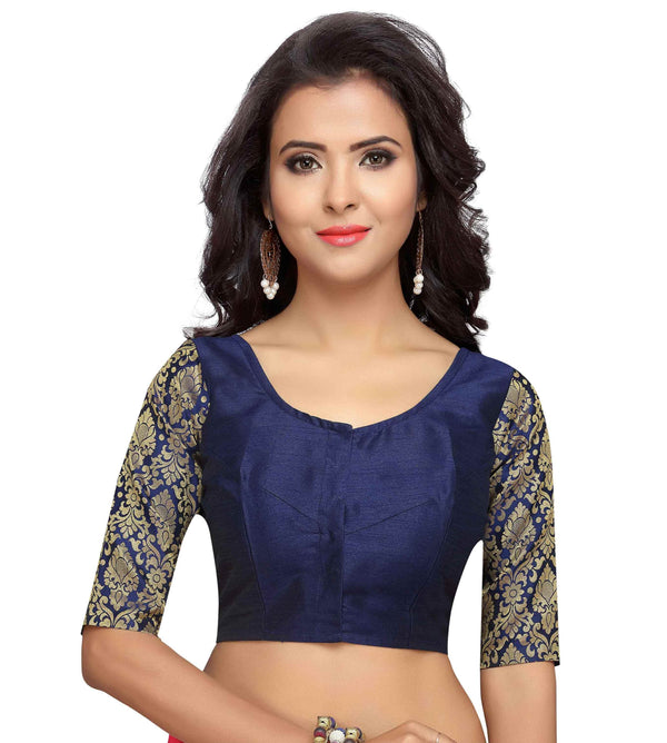 Women's Navy Blue Brocade Blouse by Shringaar- (1pc set)