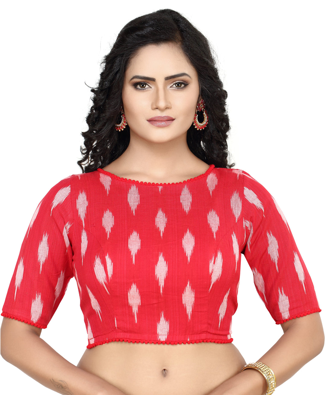 Women's Cotton Ikat Print Half Sleeve Blouse - Madhu Fashion