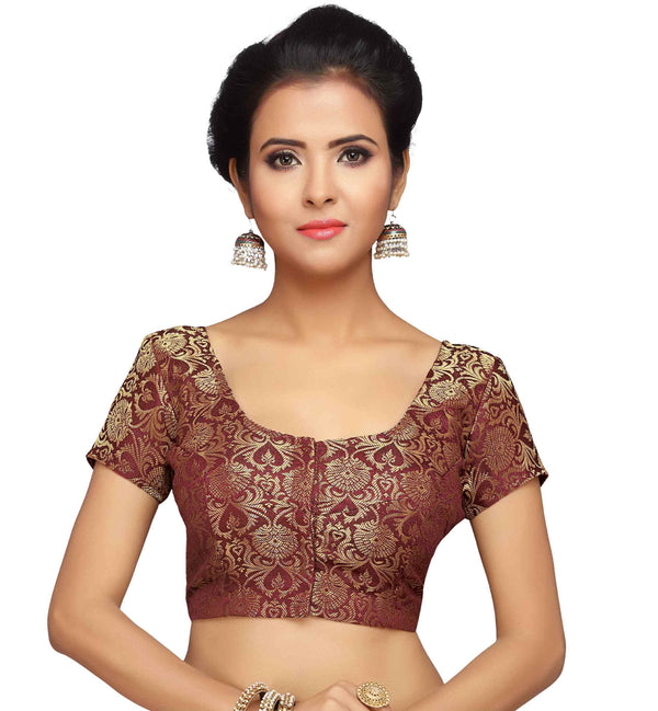 Women Maroon Banarasi Brocade Saree Blouse by Shringaar (1pc)